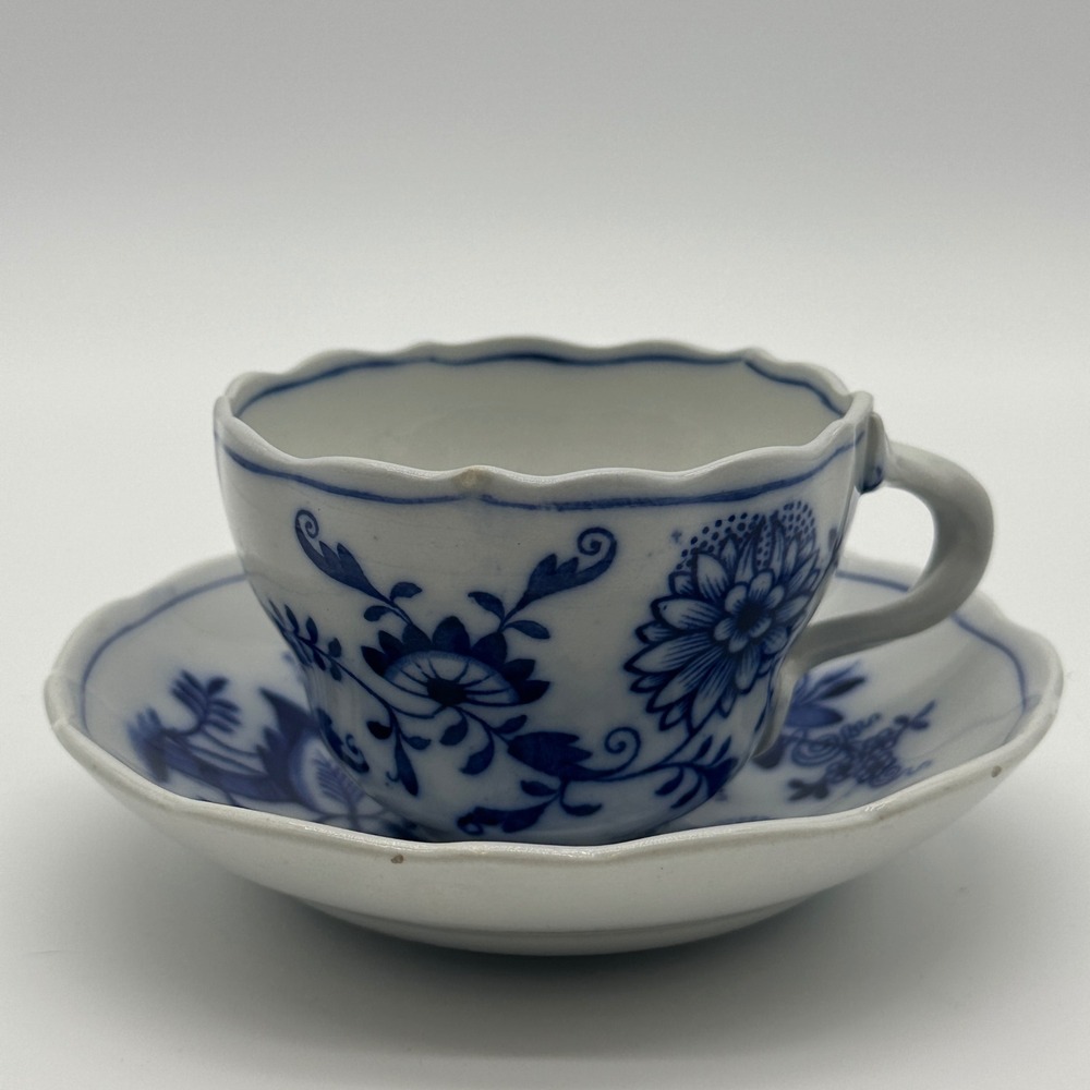 Cauldon England Blue‎ Onion Teacup and Saucer Set Antique Blue White China